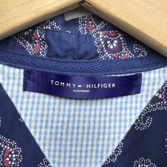 Tommy Hilfiger Pearl Snap Paisley Long Sleeve Sleep Shirt in Blue S - Picture 3 of 6